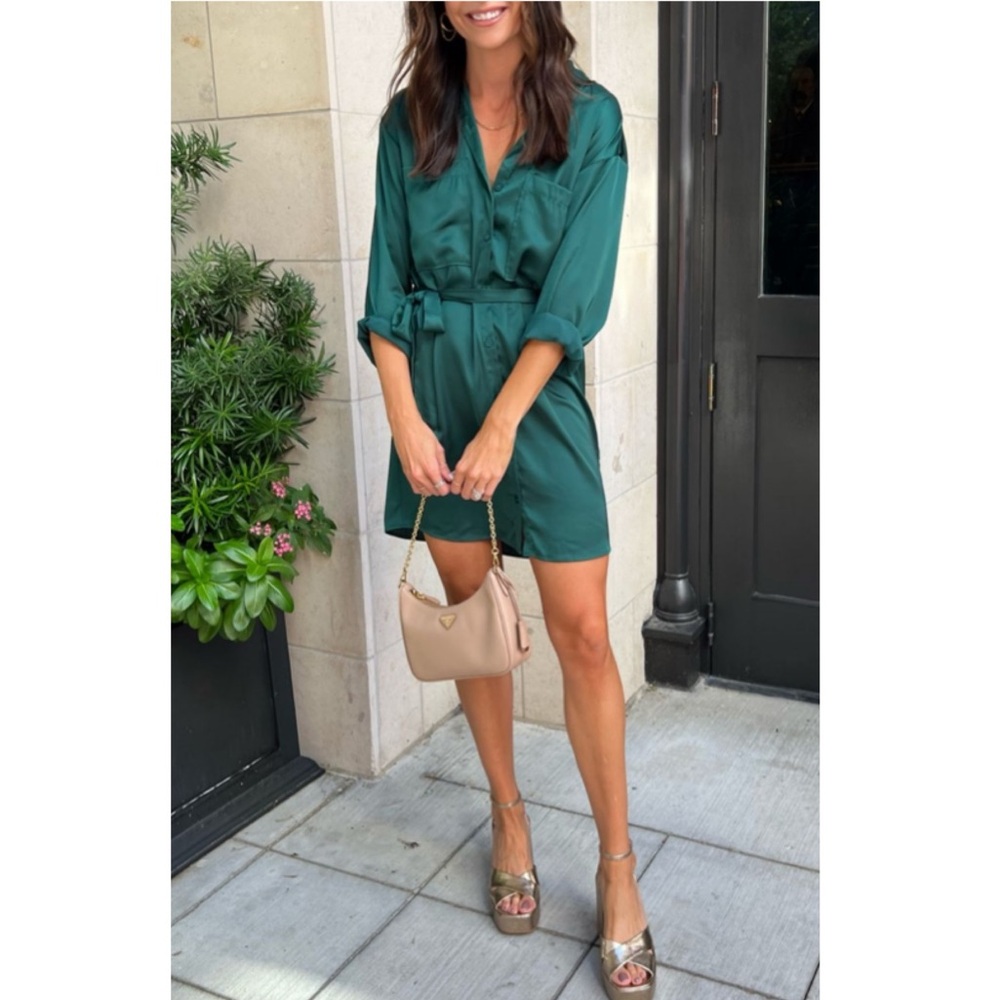 NWT Abercrombie & Fitch Relaxed Tie Waist Satin Shirt Dress
